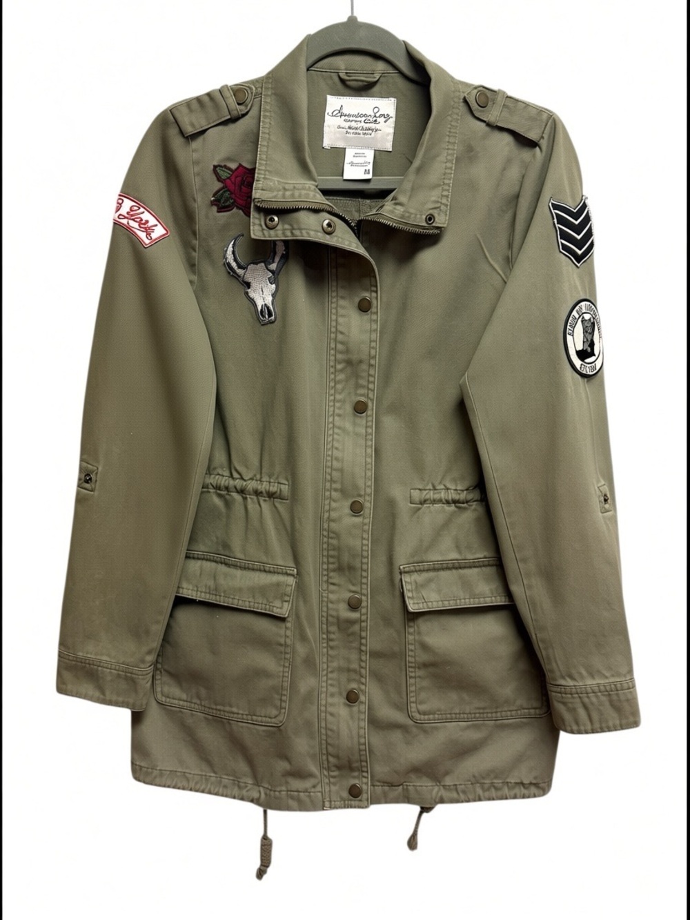 American Rag Patched Military Utility Jacket - Olive Green MED Great Condition